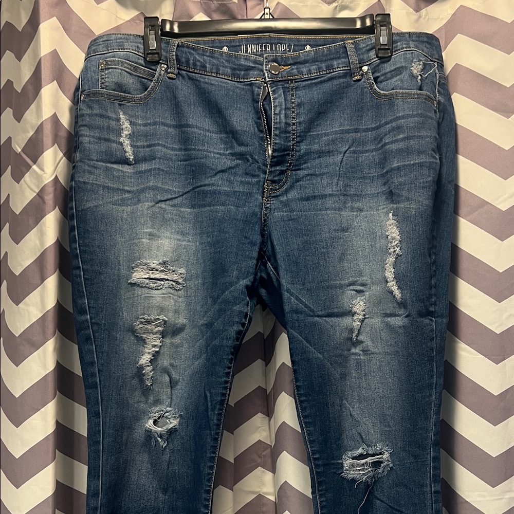 Jennifer Lopez Medium Blue Distressed Skinny Ankle Jeans